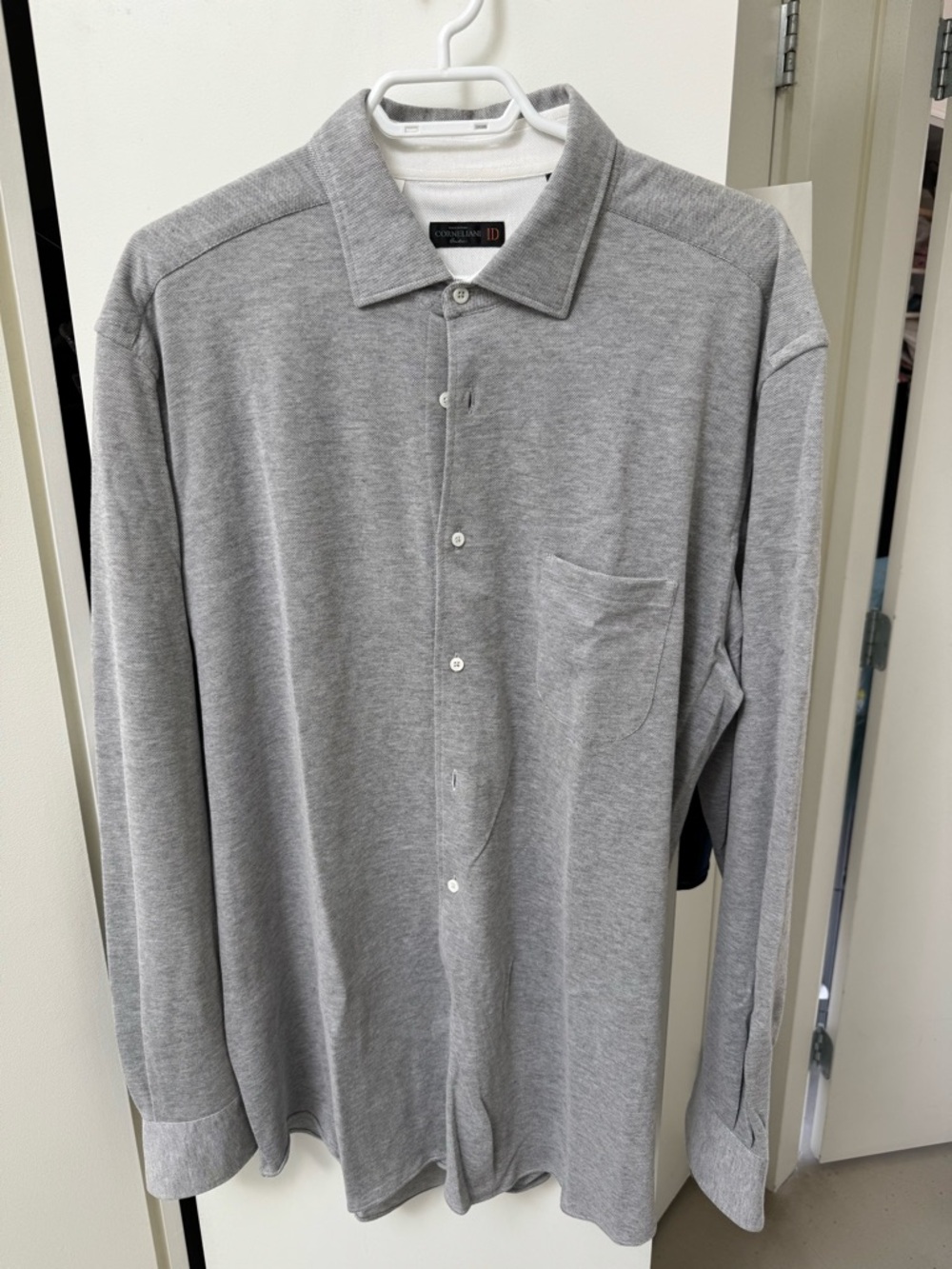 17.5 Corneliani cotton pique long sleeved shirt